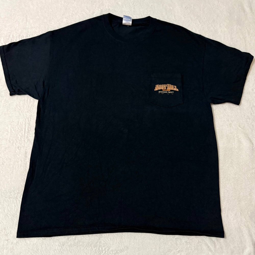 Gildan Boot Hill Saloon T-Shirt Men XL Black Eagle Motorcycle Pocket Tee Daytona